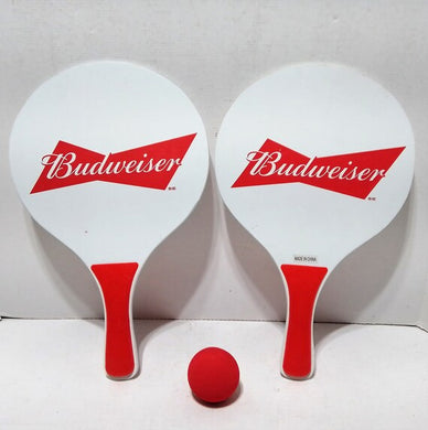 Budweiser Ping Pong - Tennis Beach Paddles Set wooden Rackets & Ball Promotional item Rare