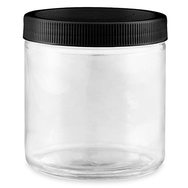 Straight-Sided Glass Jars - 16 oz, Black Plastic Lid
