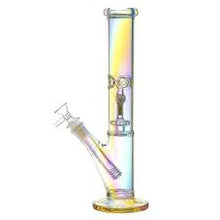 12’’ Iridescent Straight tube  w/ Disc perc Ice Pinch & Glow In The Dark