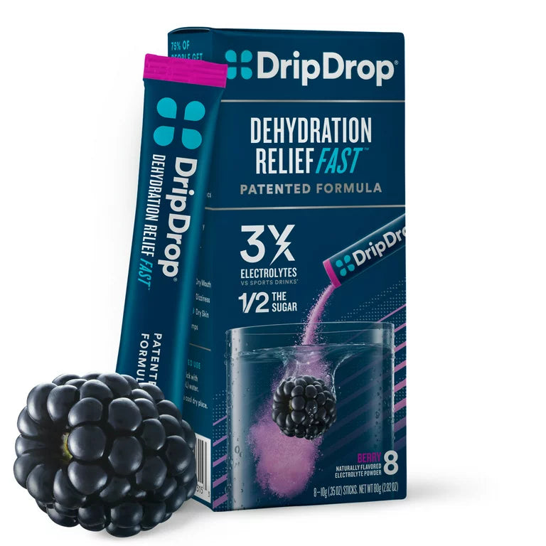 DripDrop Electrolyte Hydration Powder Sticks, Berry, 10g Sticks, 8 Count (HSA/FSA Approved)