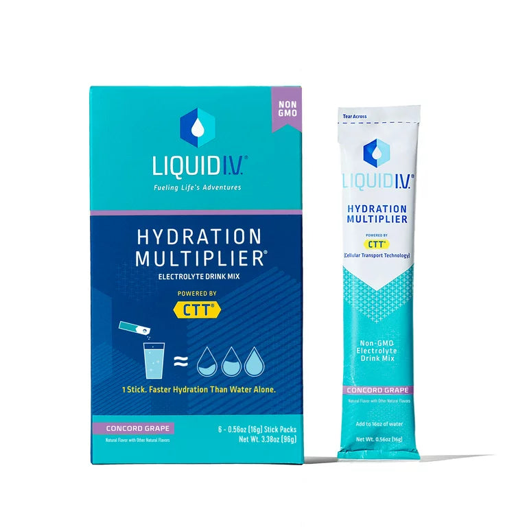 Liquid I.V. Hydration Multiplier Electrolyte Powder Packet Drink Mix, Concord Grape, 6 Ct